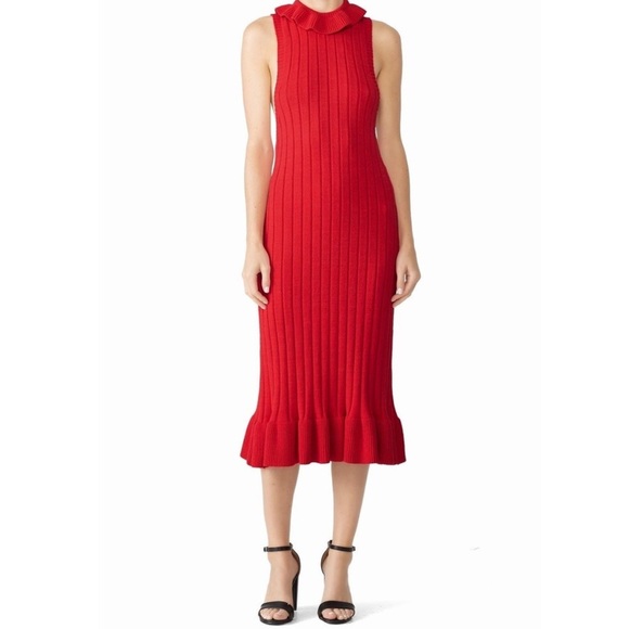 Elliatt Pomodoro Sleeveless Sweater Dress Red Medium Turtleneck Ruffle Hem - Picture 10 of 11